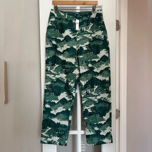 NWT Anthropologie Eva Franco Forest Green Pattern Trouser Pants Size 10